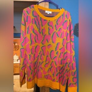Umgee Pink and Yellow Patterned Sweater